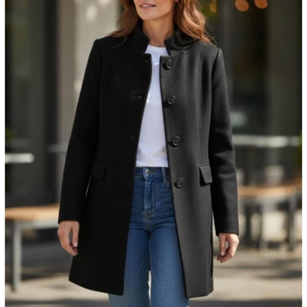 NEW‎ Peruvian Connection Women Alpaca Wool Coat Black Capsule Minimalist Size 18